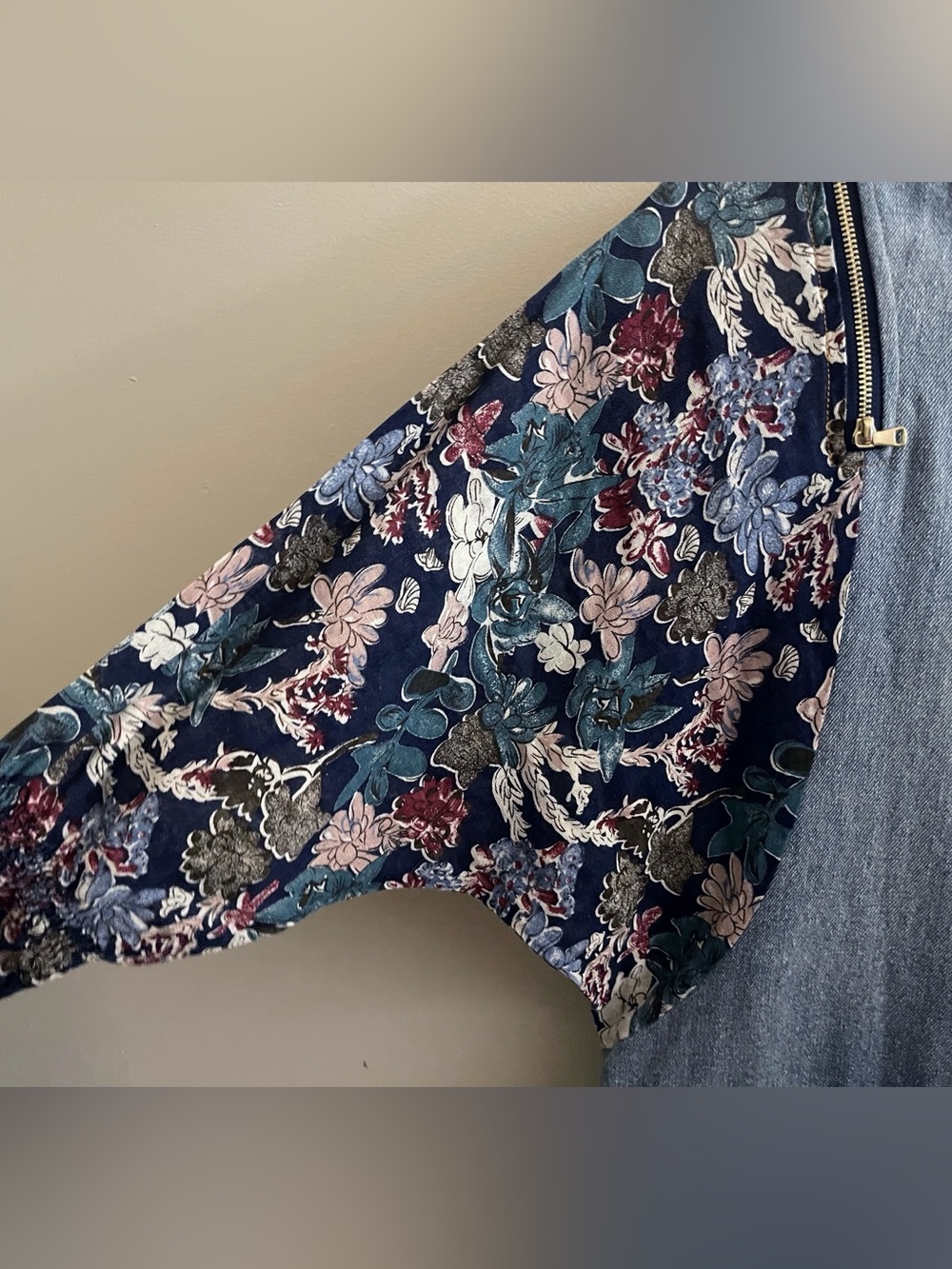 Denim Lagenlook Oversized Floral Sleeve Dress Cottagecore Boho Western cowgirl - Picture 3 of 4